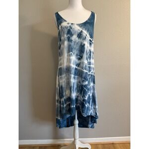 Cloth & Stone Blue‎ Tie Dye High Low Midi Dress Rayon Anthropologie Boho Size S